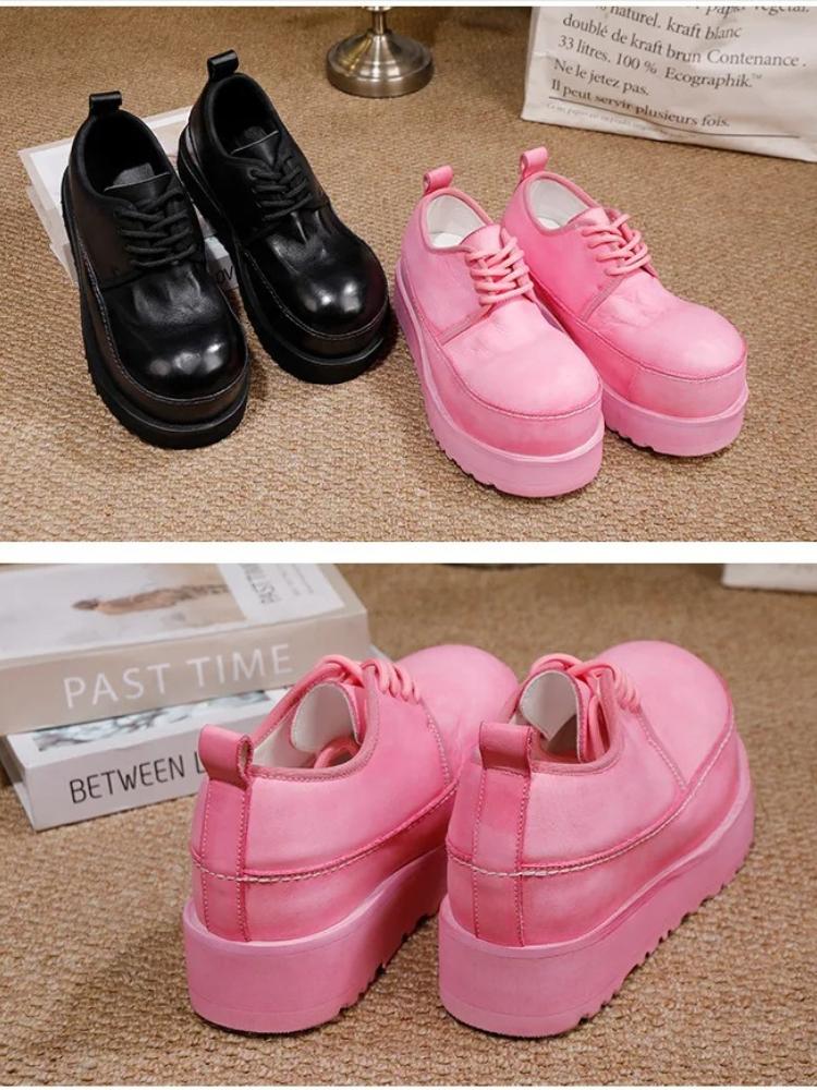 Johnature Увеличивающие рост туфли на толстой подошве на шнуровке из натуральной кожи удобные женские туфли-лодочки на высоком каблуке