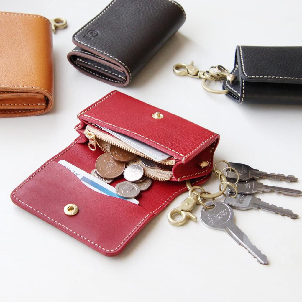Key Case Smart Key with Card Holder Coin Purse Genuine Leather Tochigi Leather Smart Key Case Key Holder Brand Made in Japan Leather Black [Porco