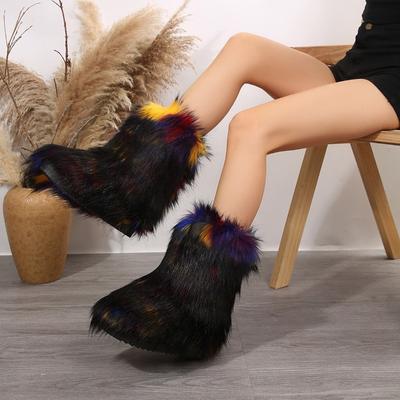 Мода 2024 женские новые зимние пушистые теплые сапоги модные меховые сапоги