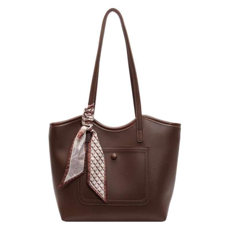 Женская сумка через плечо большой вместимости 2024 года — простая, фактурная сумка-тоут с контрастной строчкой для студентов колледжей и поездок на работу