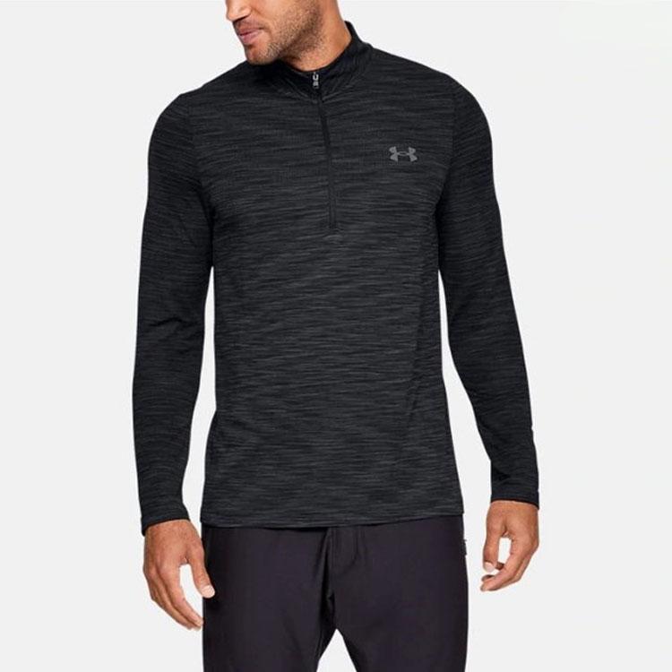 Under Armour Повседневная спортивная футболка с воротником-стойкой и полумолнией, длинный рукав, мужские топы, черный цвет 1325632-001