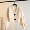 Women's Thick Knit Lantern Sleeve Cardigan Sweater Coat for Autumn and Winter