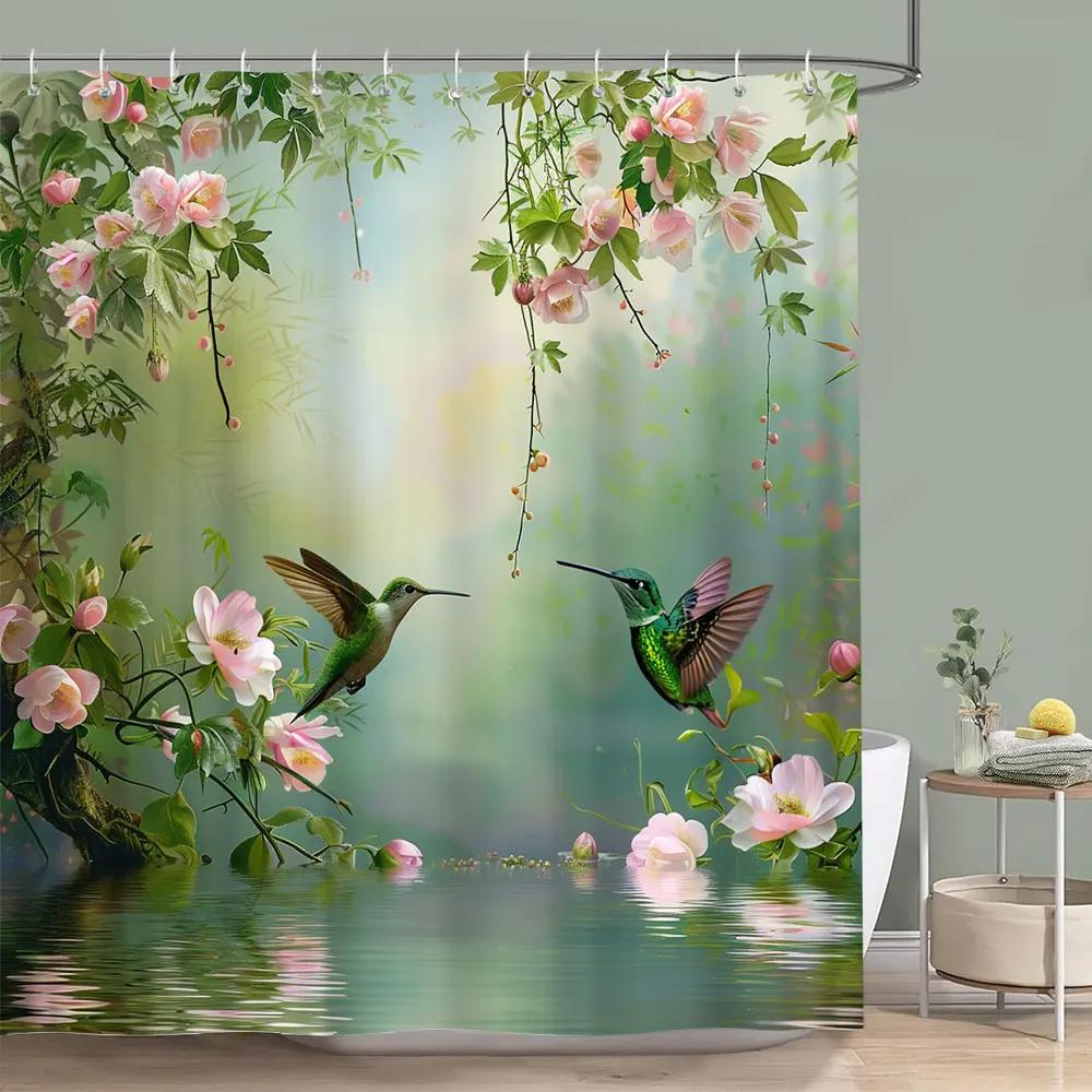 Красивая Цветочная Шторка для Душа с Колибри Бабочка Цветок Ботанический Акварельный Принт Полиэстеровая Шторка для Душа Декор для Ванной