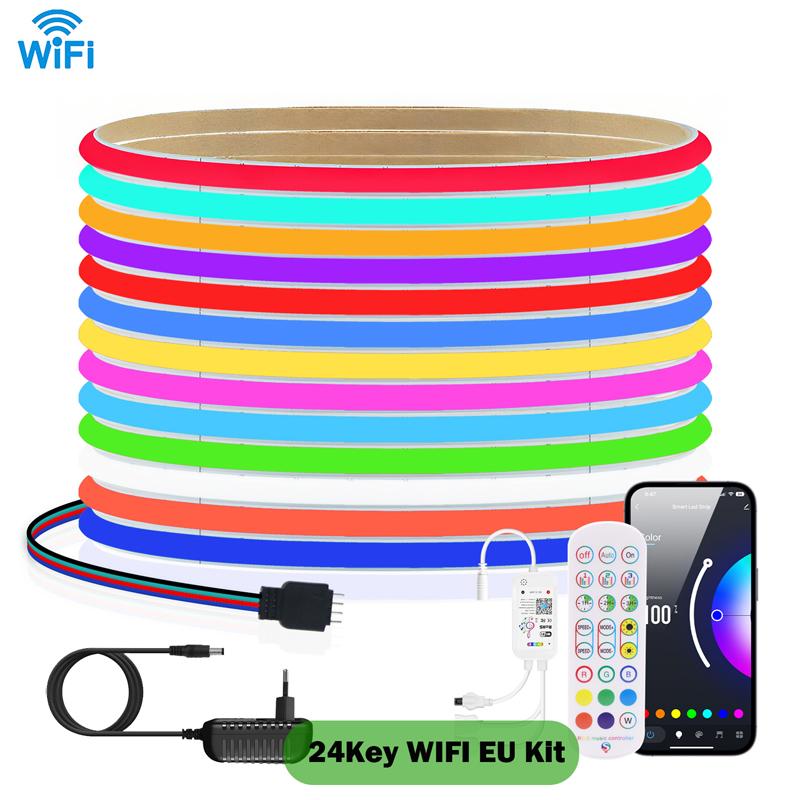 Умная RGB COB Светодиодная Лента 12В 24В 576 светодиодов/м Tuya WIFI Bluetooth Комплект с Пультом ДУ Гибкая Клейкая Декор Подсветки ТВ Комнаты