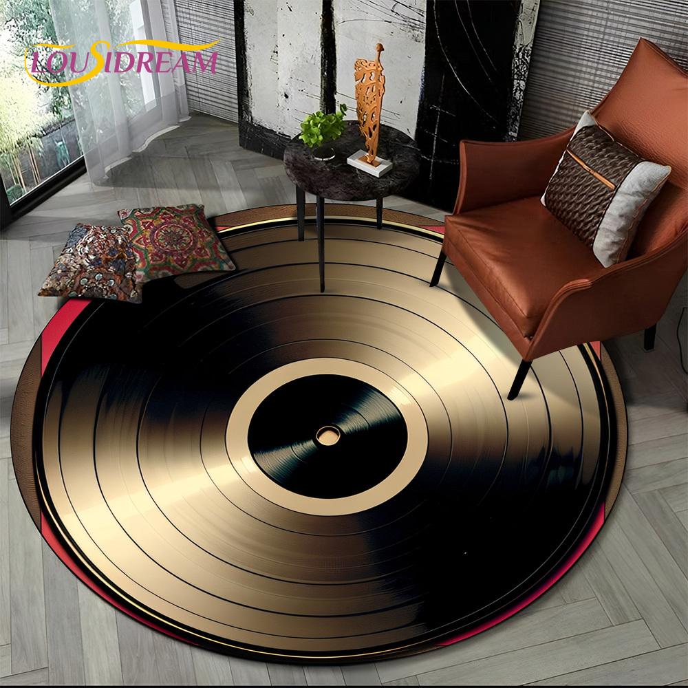 3D Виниловая пластинка Музыка DJ Экранная Лента HD Круглый Ковер, Ковер для Гостиной Спальни Дивана Игровой Комнаты, Нескользящий Коврик для Пола