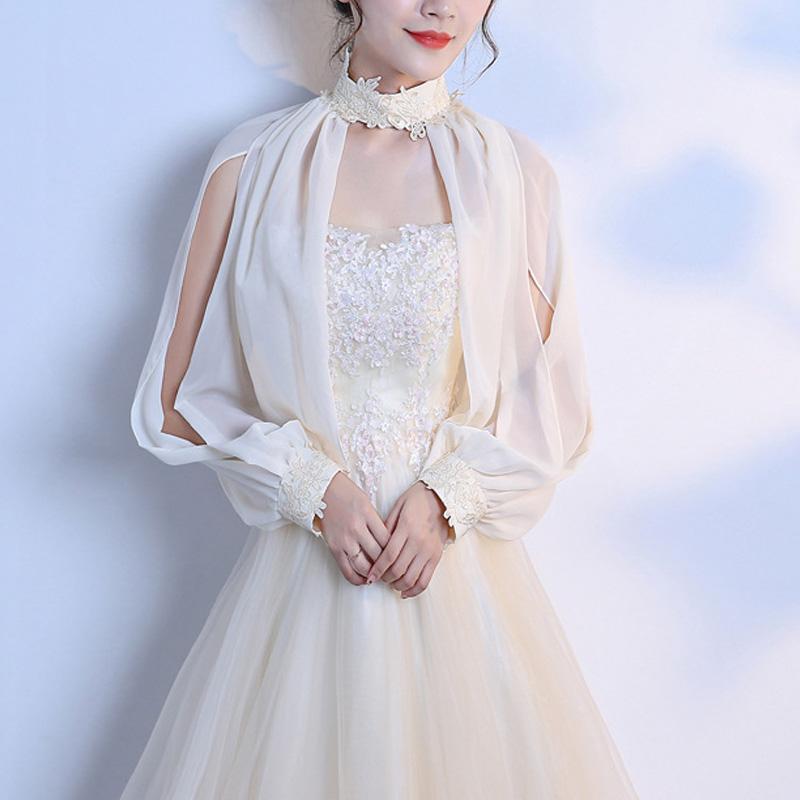 Элегантные мягкие шифоновые накидки для выпускного с длинными рукавами, свадебная шаль, летняя солнцезащитная свадебная накидка