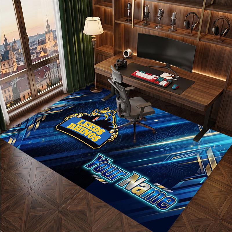 Leeds Rhinos Personalized Crystal Velvet Carpet, Customized Name Text Soft Anti‑Slip Rug for Living Room Bedroom