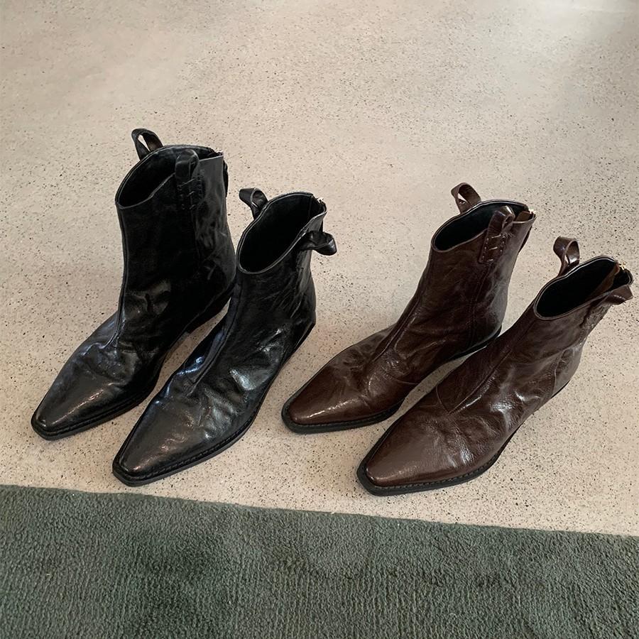 Версия из овчины~ женские ковбойские ботинки челси с острым V-образным вырезом, французские ретро плиссированные тонкие ботинки на толстом каблуке, кожаные короткие ботинки