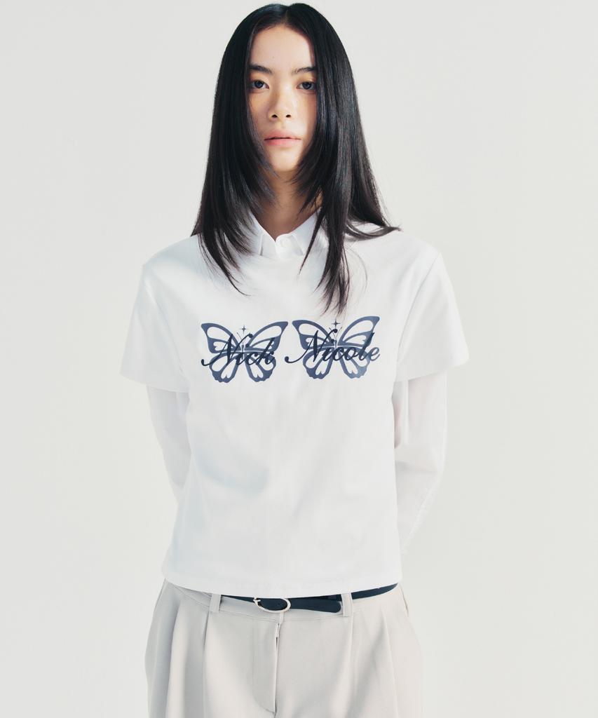 Nigaennikol Топ с графическим принтом «Близнецы-бабочки»_Белый