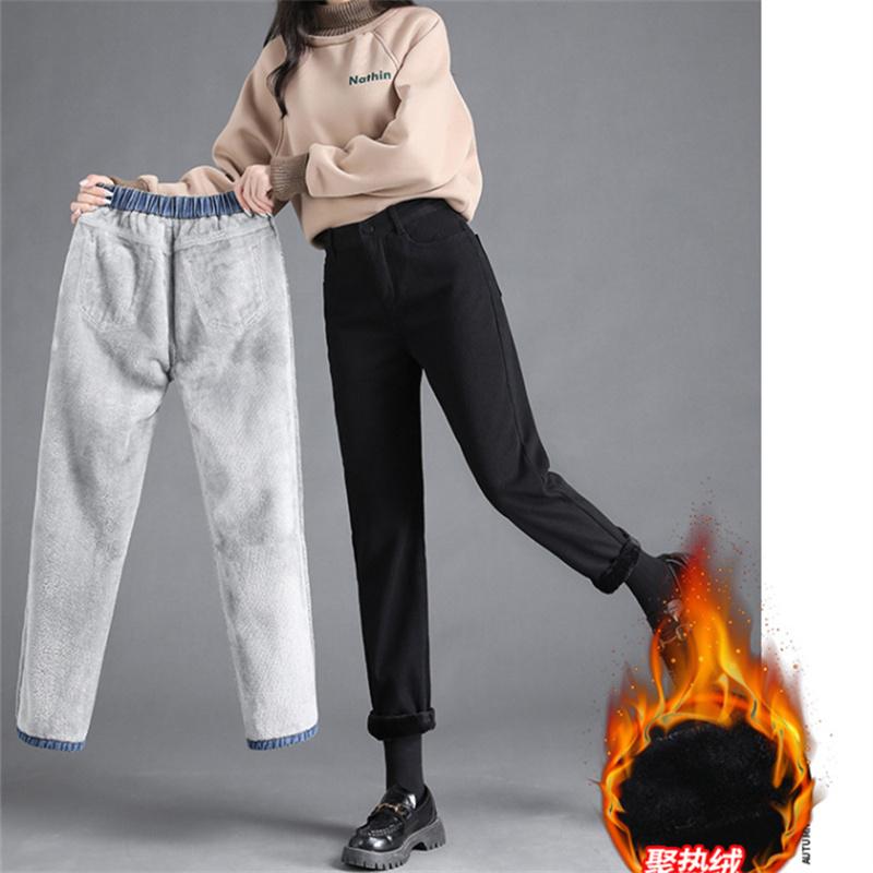 2022 New Winter High Waist Women Jeans Fleece Warm Slim Pencil Pants Stretch Skinny Denim Jeans Casual Thick Leisure Baggy Jeans
