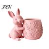 Cute Rabbit Flowerpot 3D Printed Bunny Hugging Succulents Planter, Flower Pot with Embossed Stress-free Desk Planter Floral Body, Mini Decor