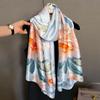 New Printed Shawl Temperament Fashionable Silk Scarf for Women In Autumn and Winter Warm Scarf Air Conditioning Spring and Autumn Beach Towel
