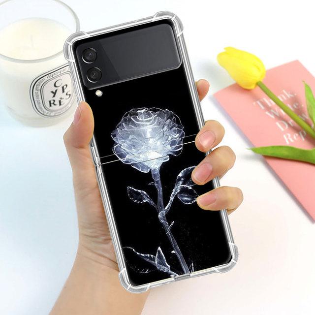 Роскошный чехол с бабочкой и цветком для Samsung Galaxy Z Flip 3 4 5g Funda Z Flip3, прозрачный жесткий противоударный чехол для ПК, чехол для телефона