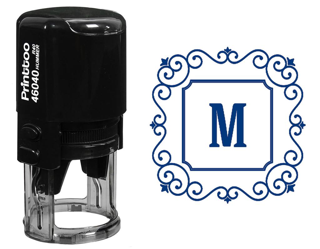 Printtoo Square Swirl Border M Alphabet Monogram Initial Self Inking Rubber Stamp R-40 Office