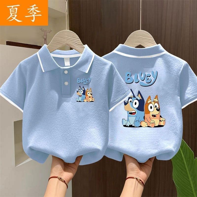 Summer Boys Cartoon Print Polo Shirt Breathable Short Sleeve T-Shirt Trendy Kids Collar Top
