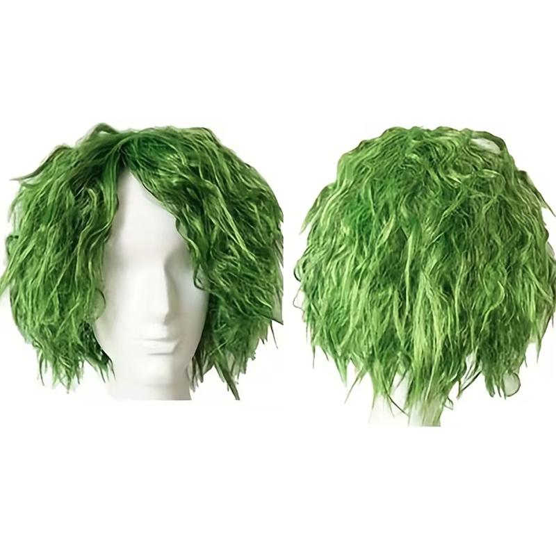 HAIRJOY Synthetic Hair Green Cosplay Wig Fluffy Short Curly Anime Hollowen Wigs for Women Men