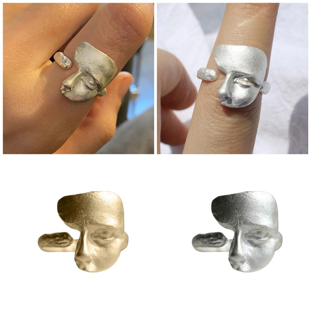 Stylish Unisex Rings Mask Shape Modern Opeining Rings Unique Adjustable Rings Copper Texture Couple Rings for Daily