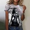 Summer Round Neck 3D Rose Skull Pattern Printed Top Fashionable Casual Short Sleeved Women's T-shirts