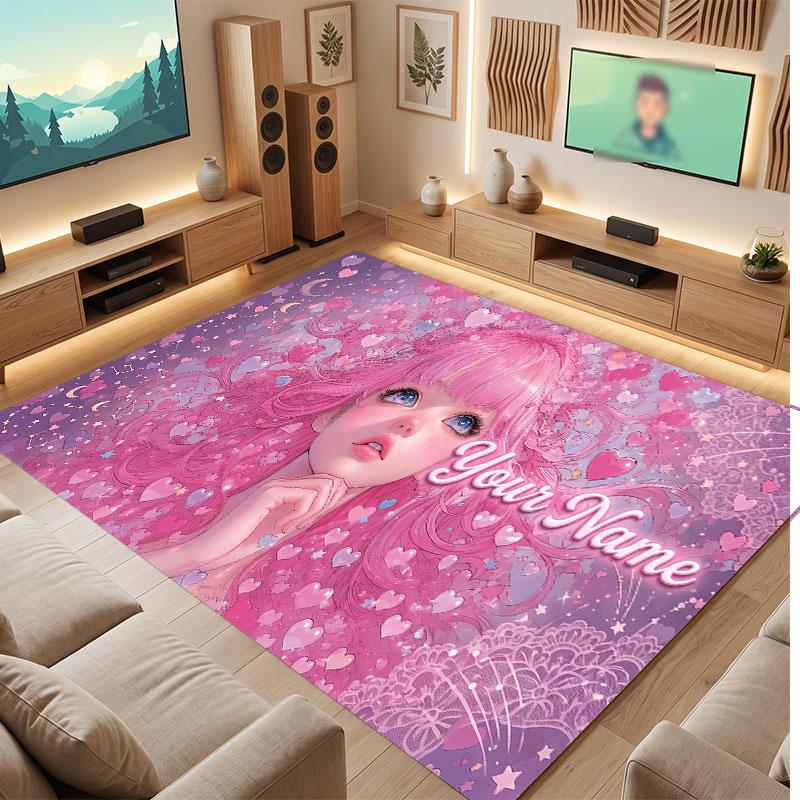 Fantasy Magic Theme Crystal Velvet Floor Rug Personalized Custom Name Text Warm Carpet Home Decoration