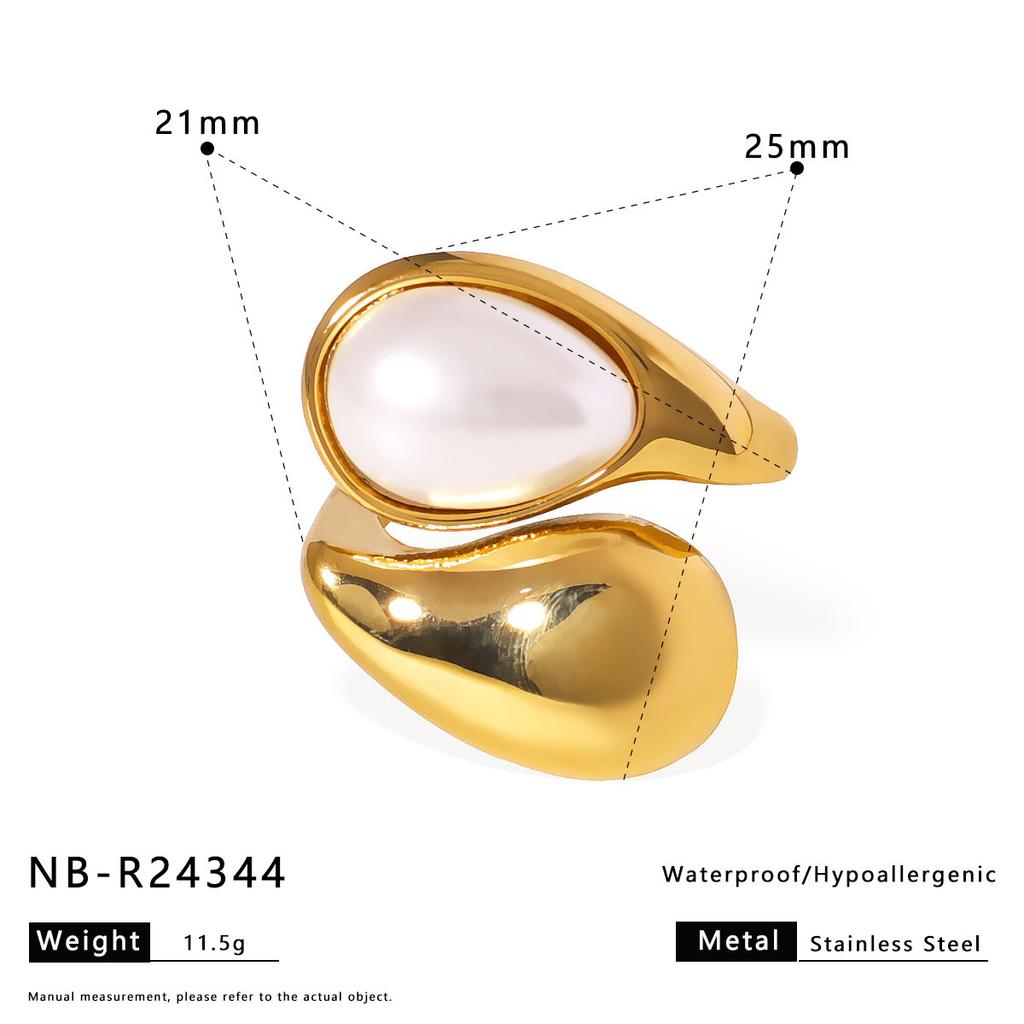 18K Gold Plated Stainless Steel Flower Pearl Ring, Custom Vintage Statement Ring for Cocktail Party Birthday Gift
