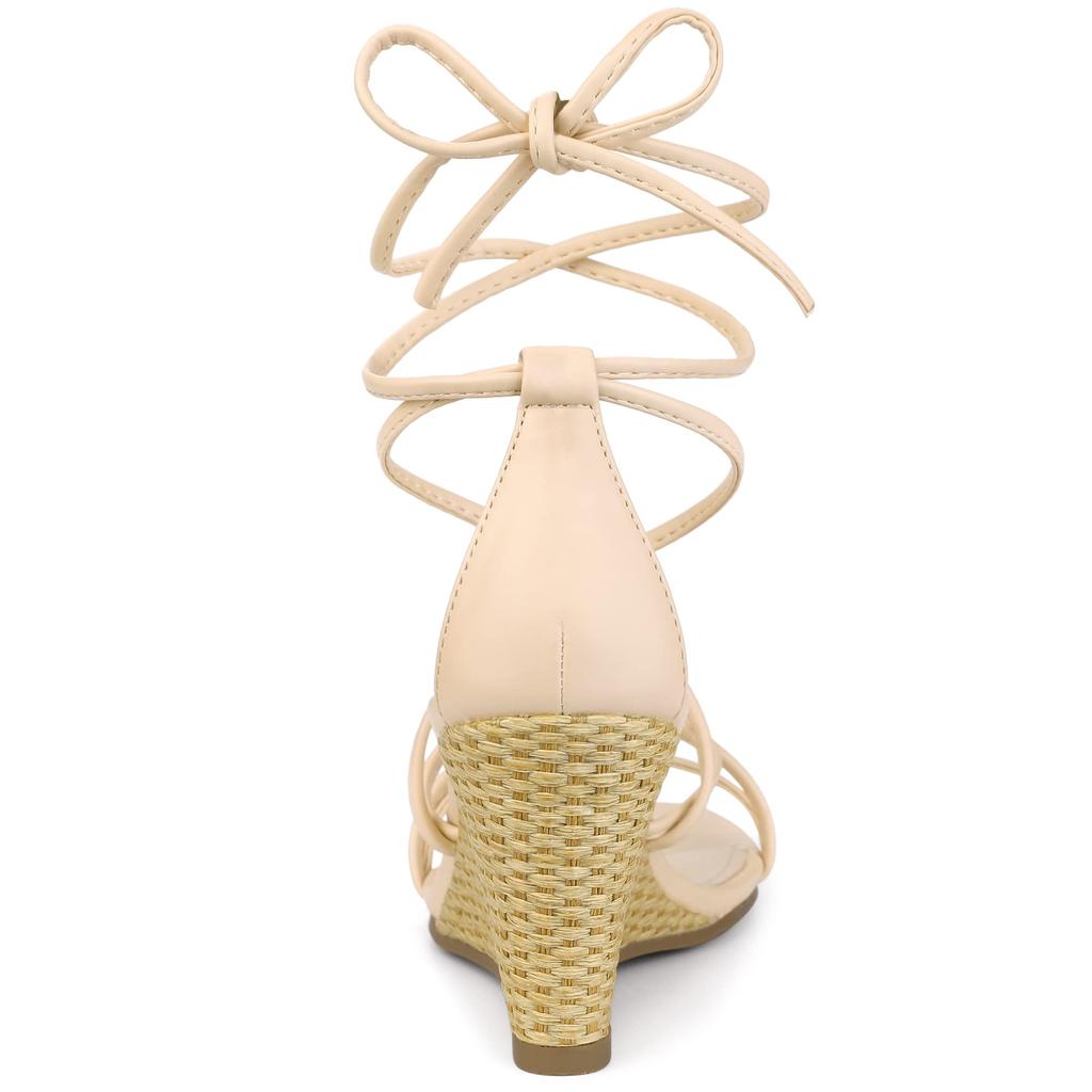 Allegra K Women's Lace-Up Strap Wedge Heel Sandals, Beige, Size 25.0 Cm