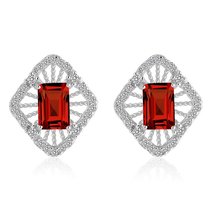 Серьги-гвоздики из серебра S925 с натуральным кристаллом/топазом, полые геометрические украшения для женщин