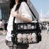 Black Ita Bag Dual Clear Window Plush Pin Badge Display Shoulder Bag with Side Pockets for Collectors