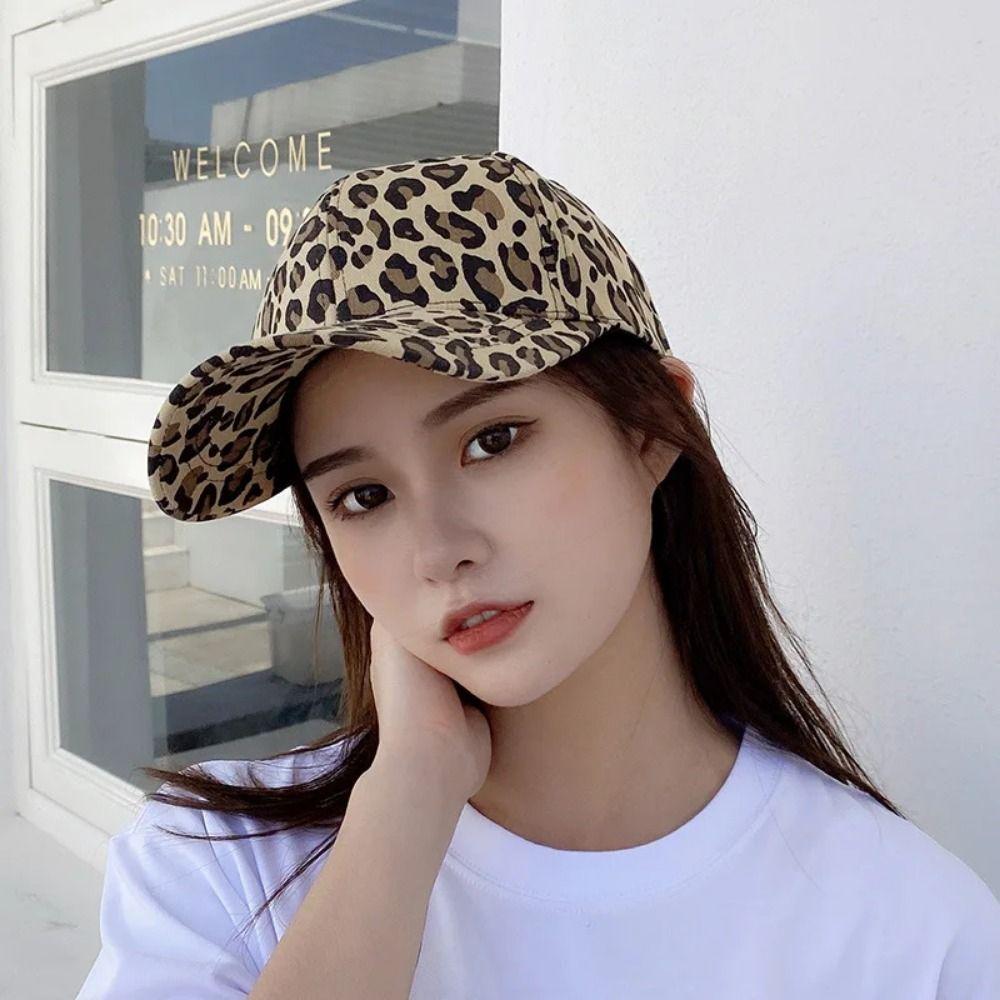 Leopard Print Baseball Cap Adjustable Sun Bonnet Casual Long Brim Visors Travel