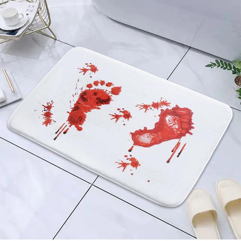 Halloween Cartoon Door Mat With Blood Footprint Pattern For Home Entryway Decor