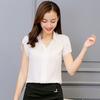 Летняя футболка с коротким рукавом и V-образным вырезом, модная однотонная шифоновая женская блузка-топ