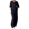 2 Pcs/Set Blouse Pants Set V Neck Long Sleeves Button Decor Top Wide Leg Loose Elastic Waist Trousers OL Commute