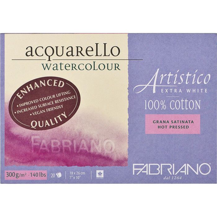 FABRIANO ARTISTICO X WHITE- Bloc18x26-300g-20feuilles-grain satiné
