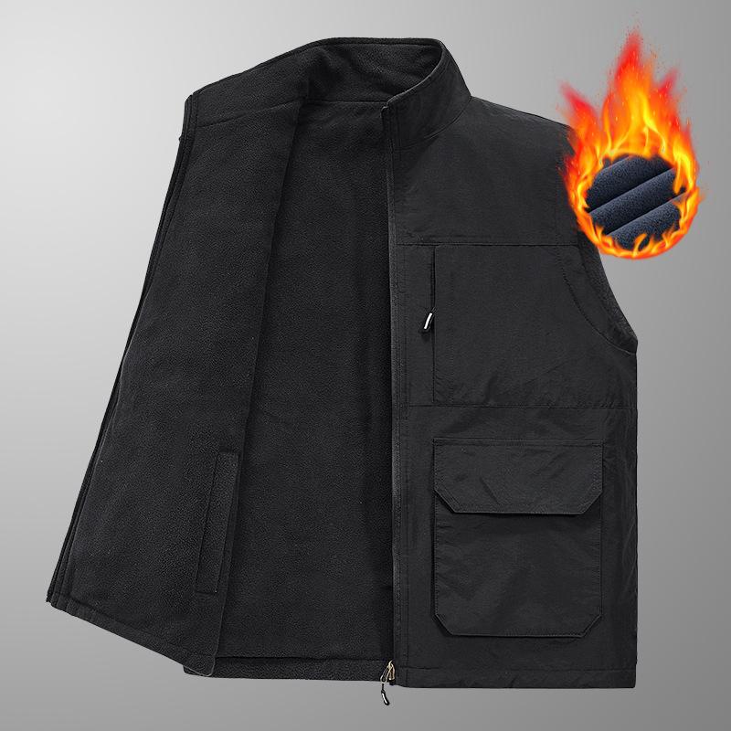 Зимний новый утолщенный двусторонний флисовый жилет на флисовой подкладке, свободный жилет больших размеров с несколькими карманами для мужчин