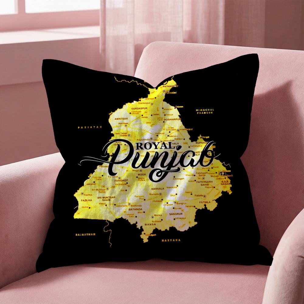 ART Punjab Map Cushion Cover Multi-Scene Pillow Cover for Home & Car - Reversible, Soft & Durable for Daily Use