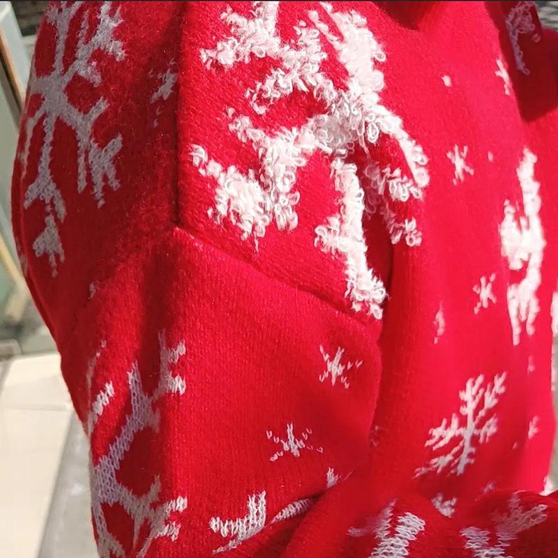 Women Christmas Sweaters Red Black Long Sleeve Jumpers Female Casual Mock Neck Pullovers Snowflake Pattern New Year Sweaters