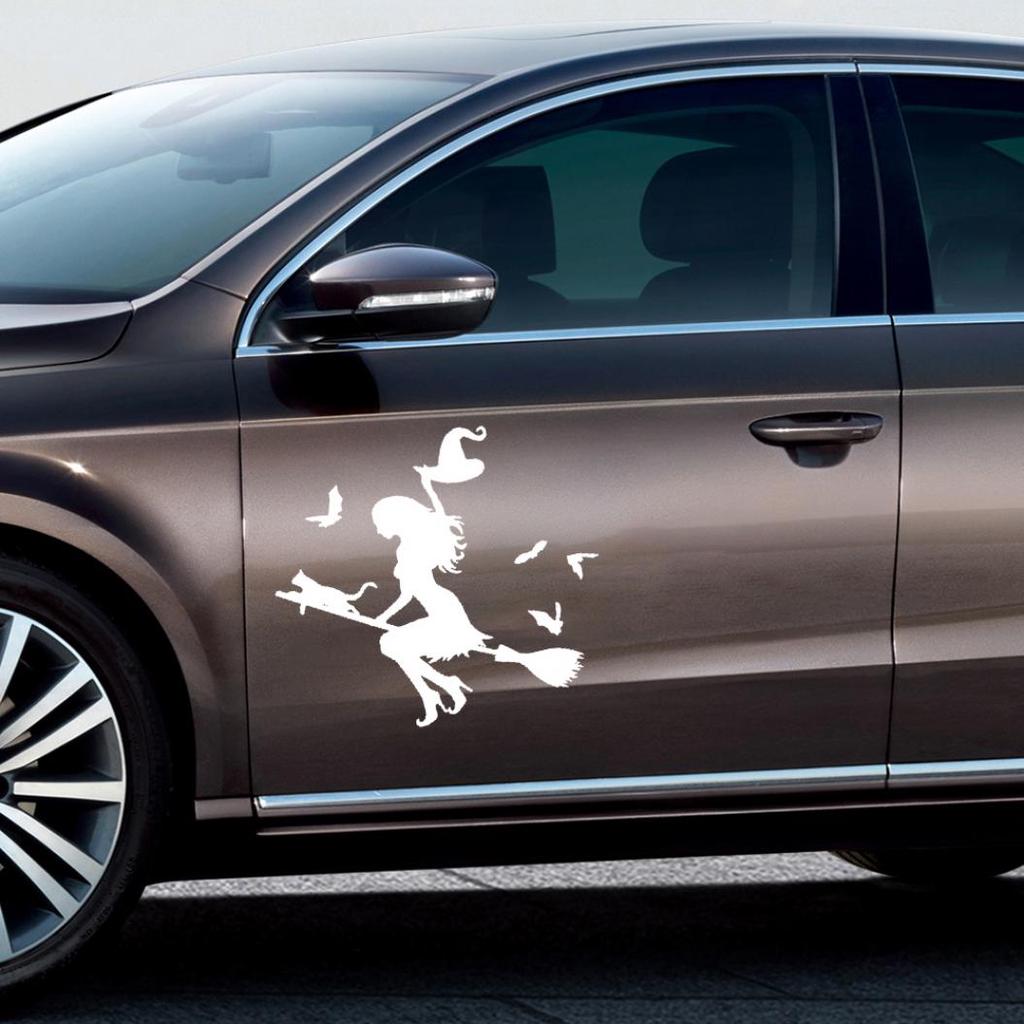 Witch On Flying Broom Car Auto Sticker Bumper Window Laptop Halloween DIY Decal