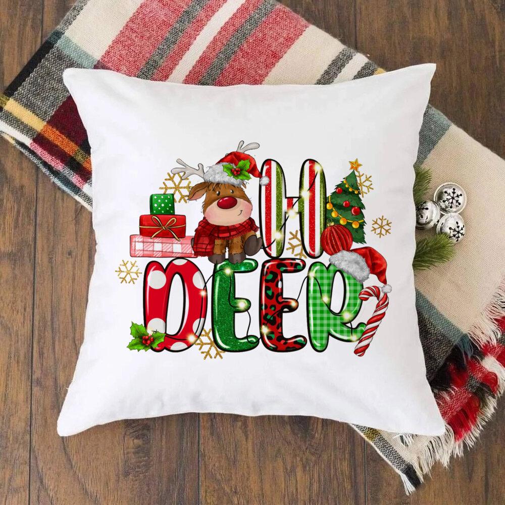Christmas Crew Deer Print Pillow Case Winter Party Decor Home Cushion Cover Fall Holiday Pillowcase Xmas Gift for Family Friends