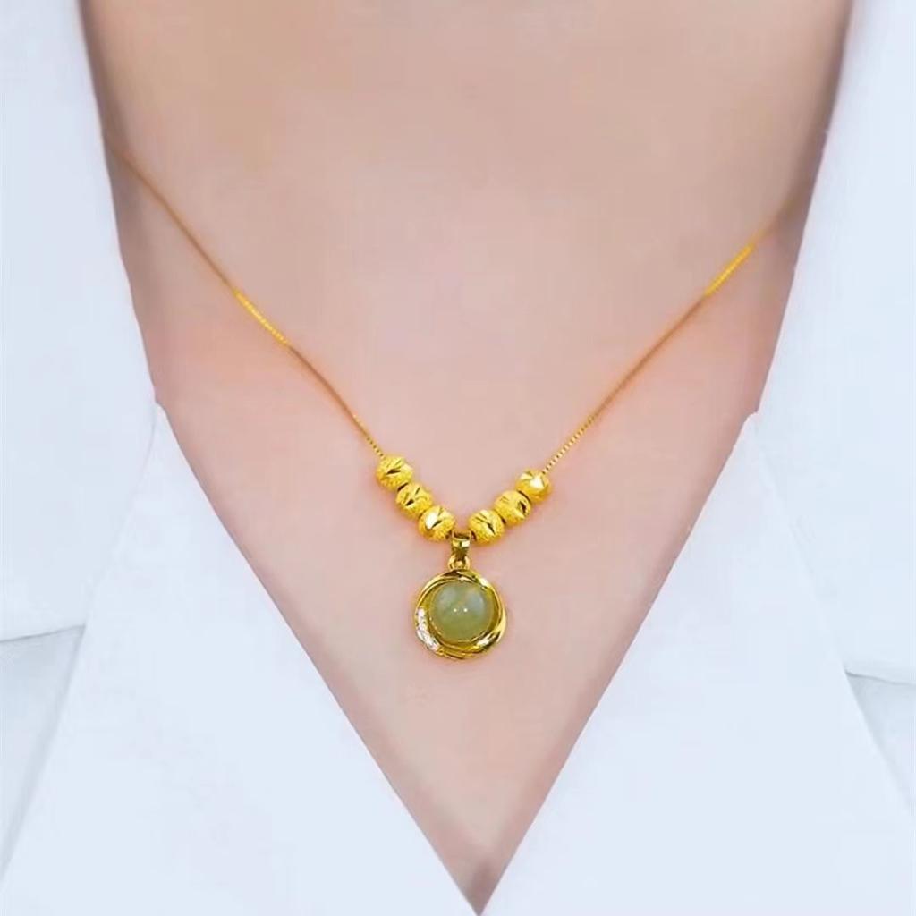 Acacia Beads Luk Fu Bead Necklace for Women Simple and Versatile High-end Transport Beads Collarbone Chain