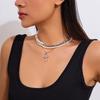 Cross Exaggerated Pearl Neckchain Elegant Women's Clavicle Chain  Jewelry Gift