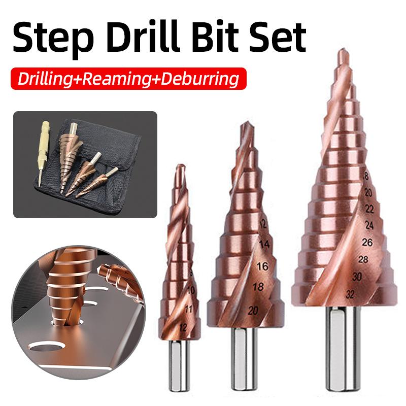 HSS-CO Cobalt Step Drill Bit For Stainless Steel Metal Wood Hole Cutter Spiral Groove Triangle Hex Shank Drilling Tools