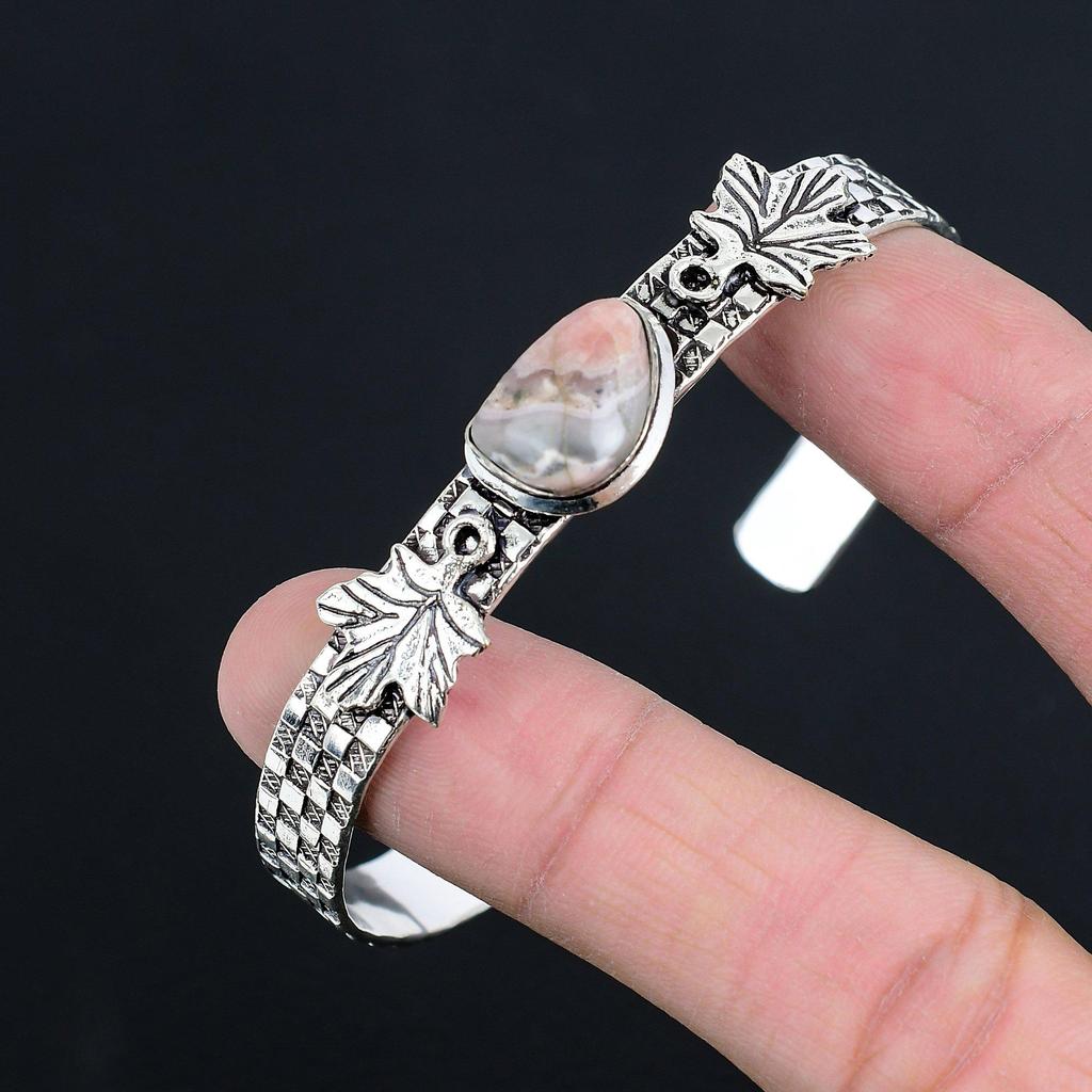 Daughters Day Sale Rhodochrosite Stone 925 Silver New Leaf Wife Bangle Bracelet