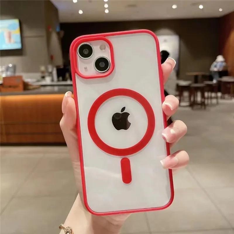 Магнитный прозрачный акриловый жесткий чехол Magsafe с беспроводной зарядкой для iPhone 15 13 12 14 Pro Max 11 X XR XS 7 8 Plus