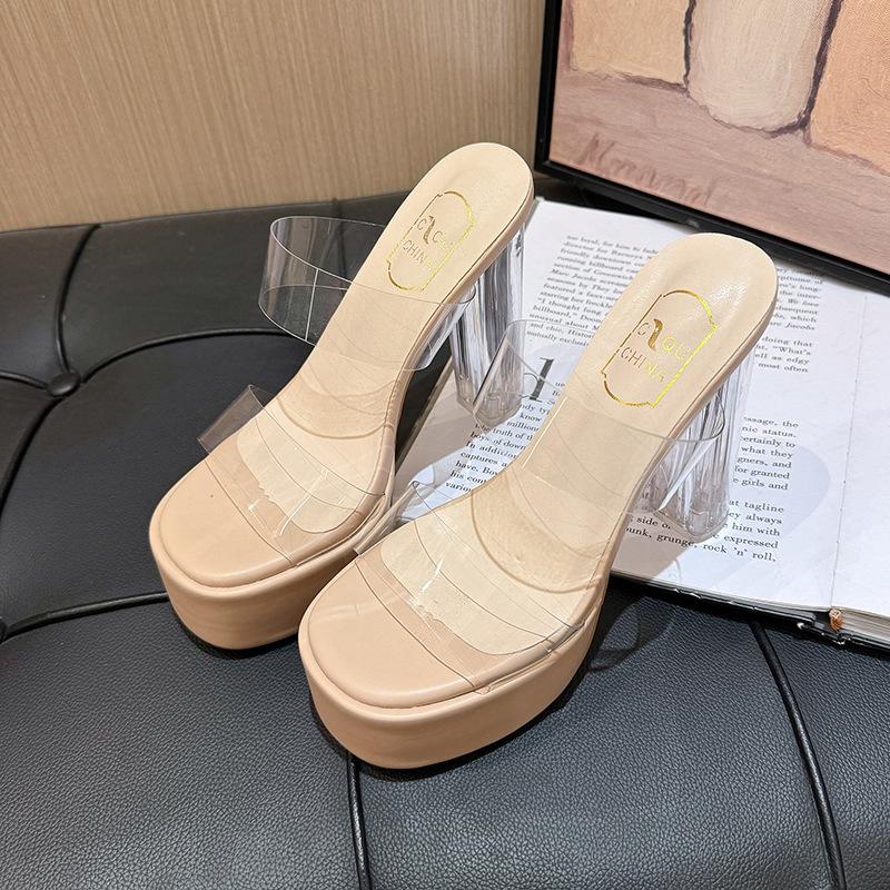 Crystal Slippers Women Wear Small Transparent High Heels Thick Heel Sandals Summer New Niche Sandals