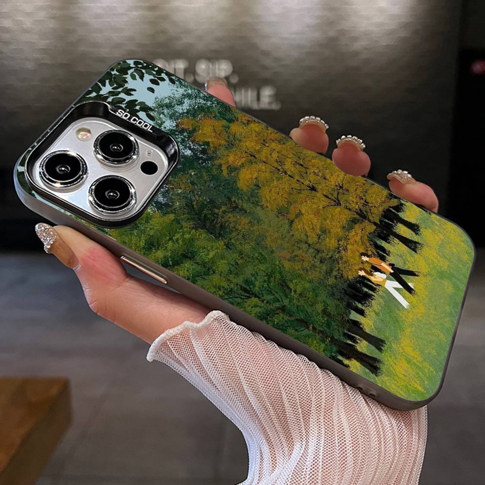 Cartoon Lawn Suburban Relaxation Silver Plated Inside Phone Case For iPhone 17 16 15 14 11 12 13 Pro Max Plus X XR XS Max Color
