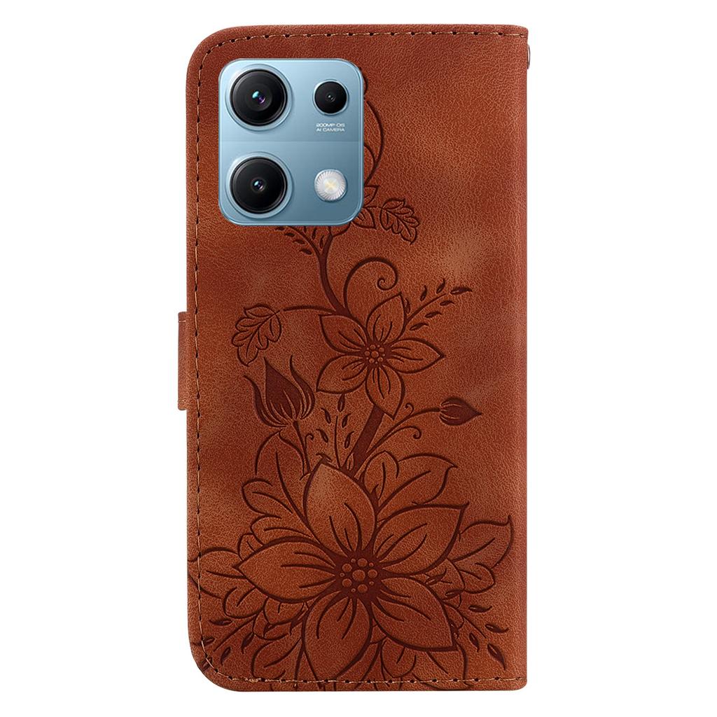 For Xiaomi Redmi Note 14S 4G Case Lily Flower Imprint Leather Phone Cover with Stand