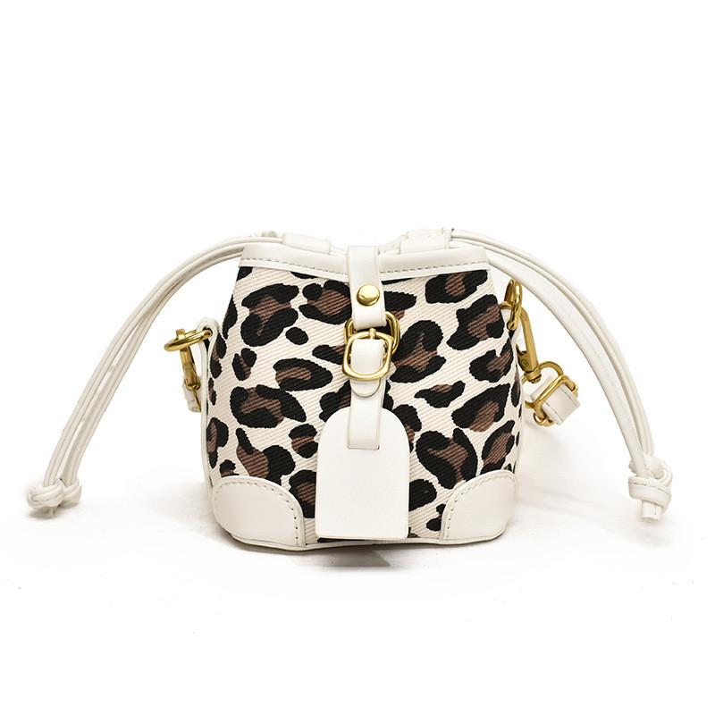 Childrens Retro Leopard Print Drawstring Water Bucket Bag With Pu Material For School And Casual Use