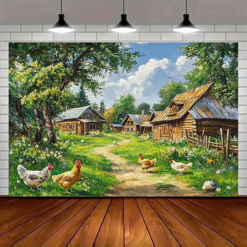 2D Фон для Фотосессии Портрет Курицы на Ферме