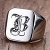 Retro Initials Signet Ring for Men 14mm Bulky Heavy Stamp Male Band Stainless Steel Letters Custom Charm Jewelry Gift for Him