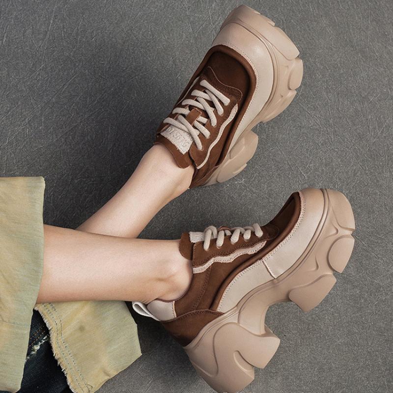 Johnature Туфли-лодочки для увеличения роста на толстой подошве, универсальные женские туфли на платформе в стиле ретро из натуральной кожи со шнуровкой