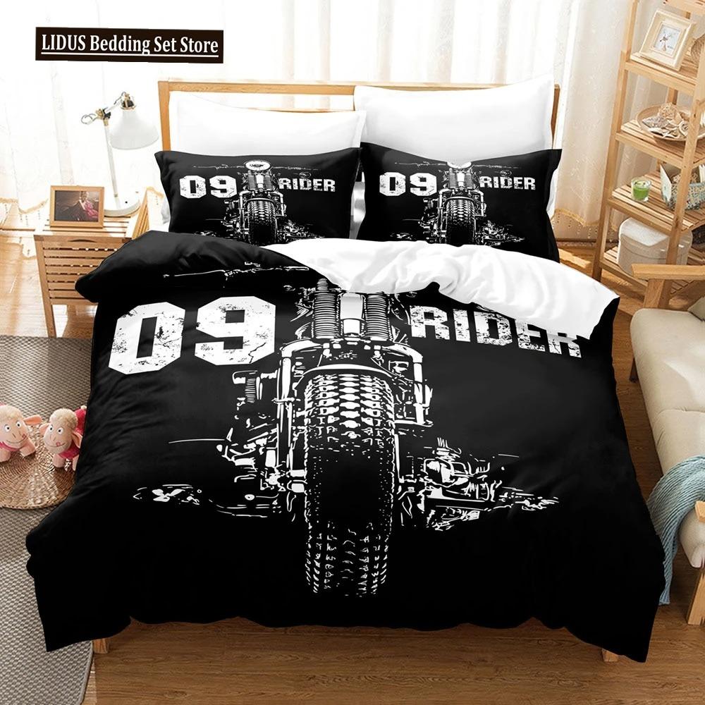 Motorcycle Duvet Cover Set Dirt Bike Extreme Sports Theme For Boy Girl Motocross Racer Polyester Bedding Set King Queen Size